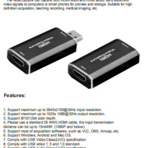 OZC1 Audio Video Capture Cards HDMI to USB 1080p USB2.0 Record via DSLR Camcorder Action Cam for High Definition Acquisition
