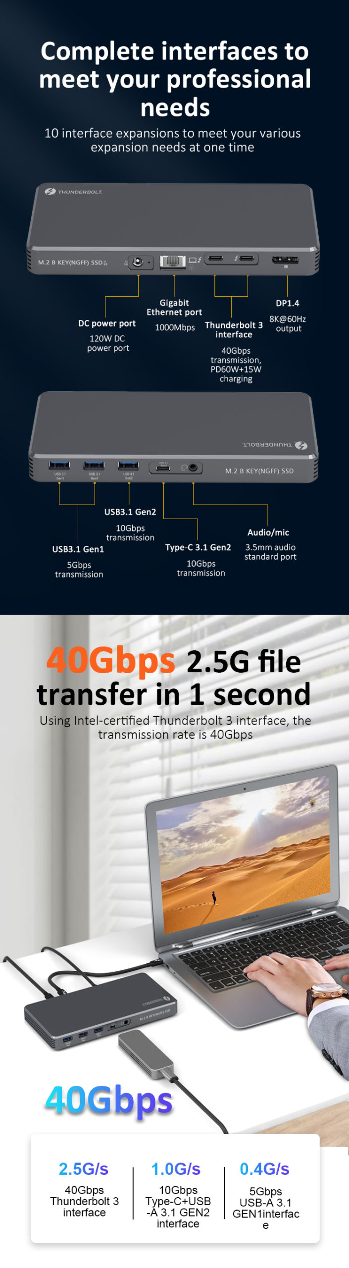 Intel Certified 8K Thunderbolt 3 Hub Dual 4K Laptop Docking Station DP with Power Delivery SSD Slot docking station thunderbolt - Image 3