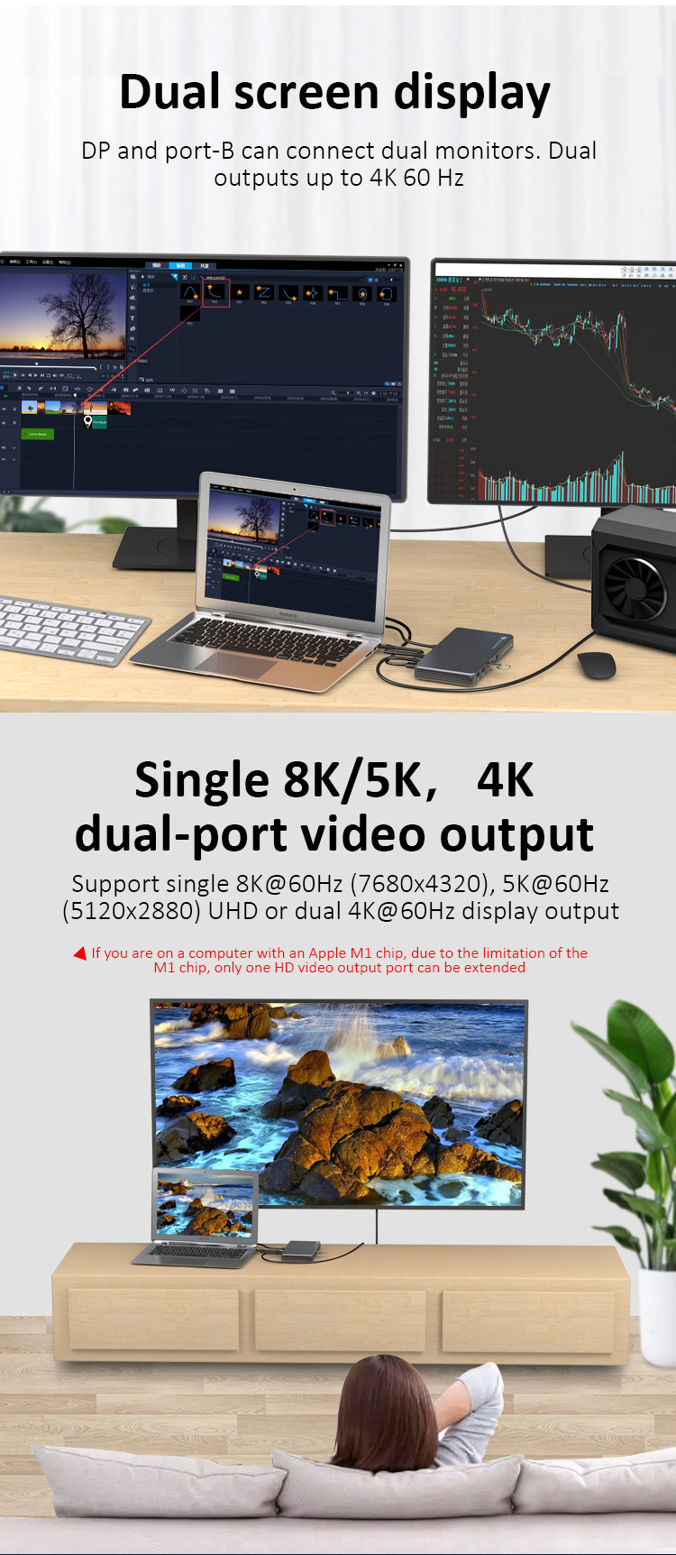 Intel Certified 8K Thunderbolt 3 Hub Dual 4K Laptop Docking Station DP with Power Delivery SSD Slot docking station thunderbolt - Image 5